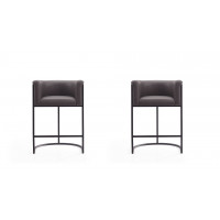 Manhattan Comfort 2-CS008-PE Cosmopolitan 33.8 in. Pebble and Black Metal Counter Height Bar Stool (Set of 2)